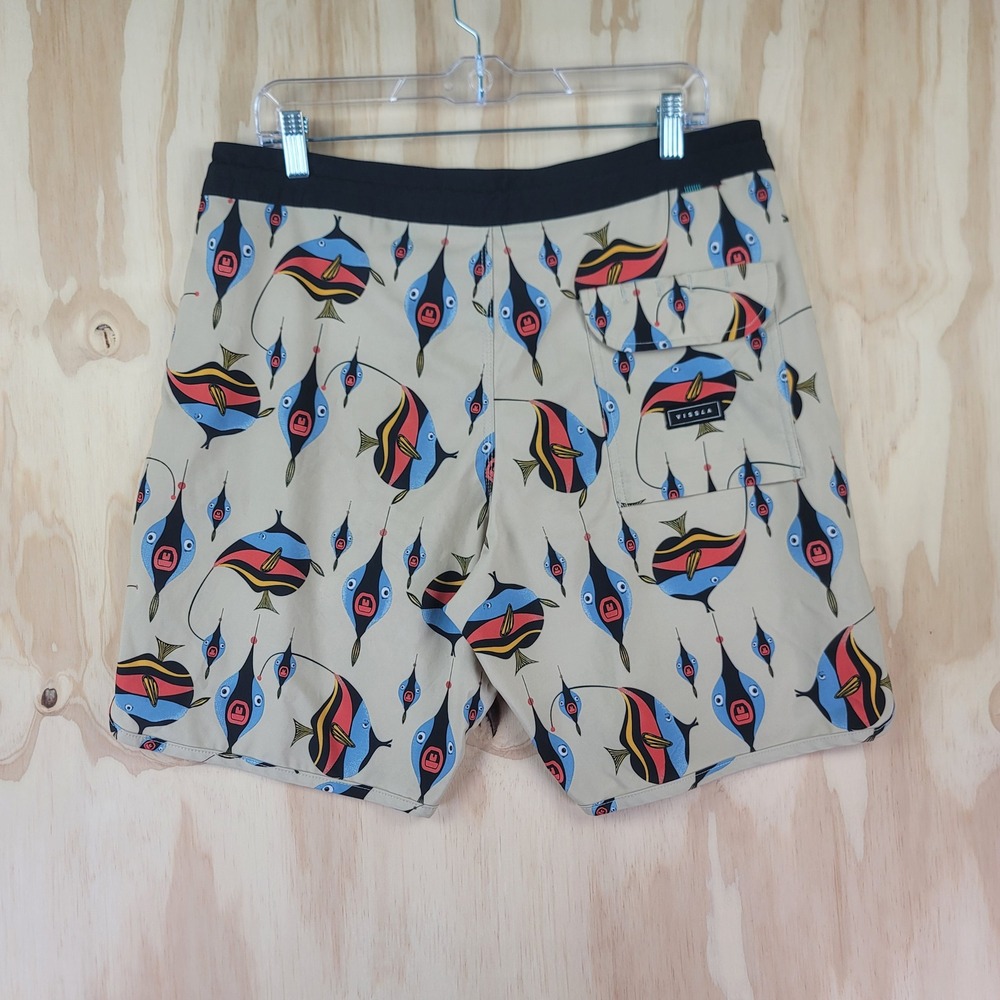 Vissla Board Shorts Mens 34 Beige Angler Fish Upcycle Coconut Poly Stretch - Picture 2 of 7